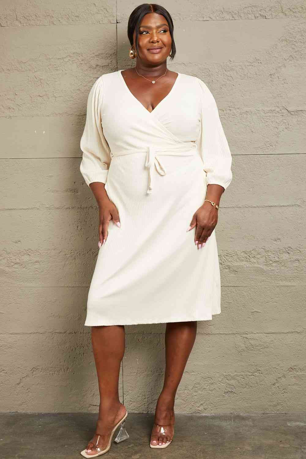 Culture Code Full Size Surplice Flare Ruching Dress - AFFORDABLE MARKET