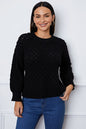 Openwork Round Neck Long Sleeve Sweater - AFFORDABLE MARKET