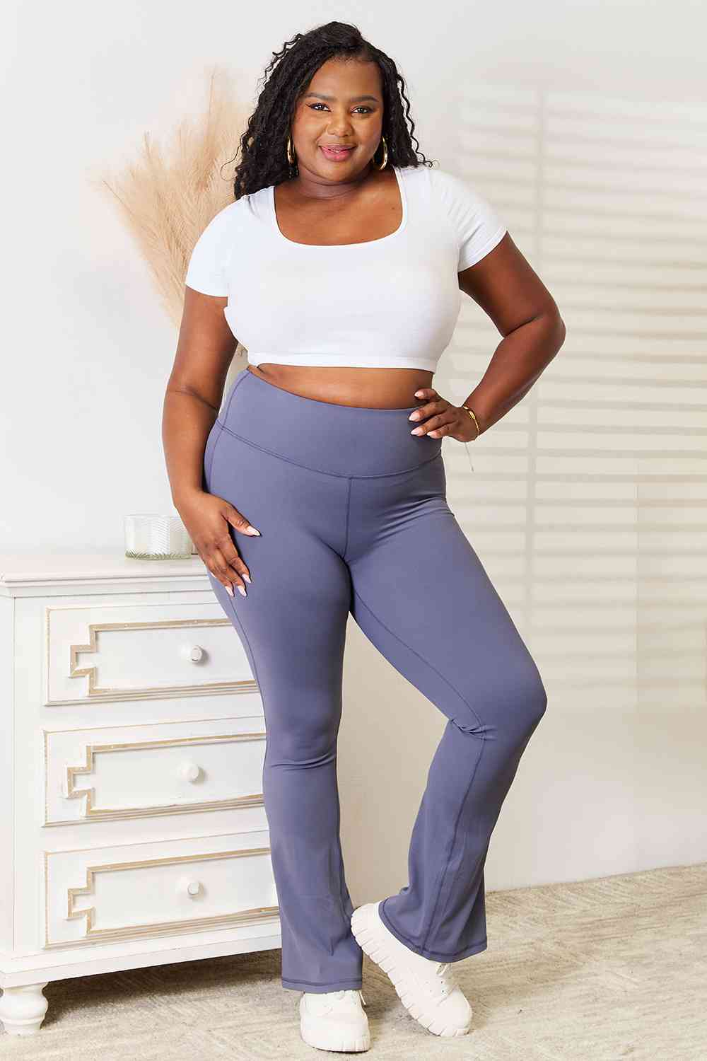 Basic Bae Wide Waistband Bootcut Sports Pants - AFFORDABLE MARKET