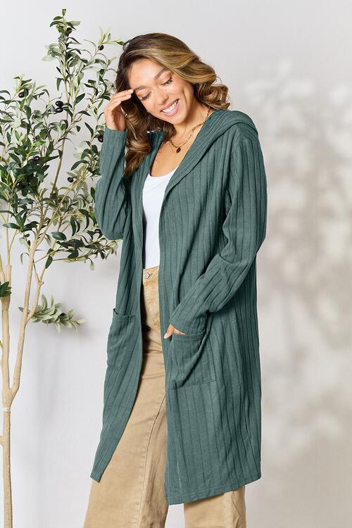 Basic Bae Full Size Ribbed Open Front Long Sleeve Cardigan - AFFORDABLE MARKET