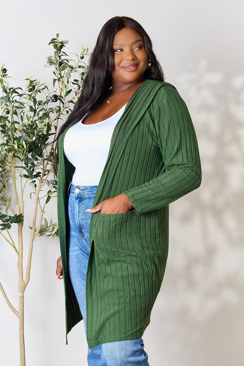 Basic Bae Full Size Ribbed Open Front Long Sleeve Cardigan - AFFORDABLE MARKET