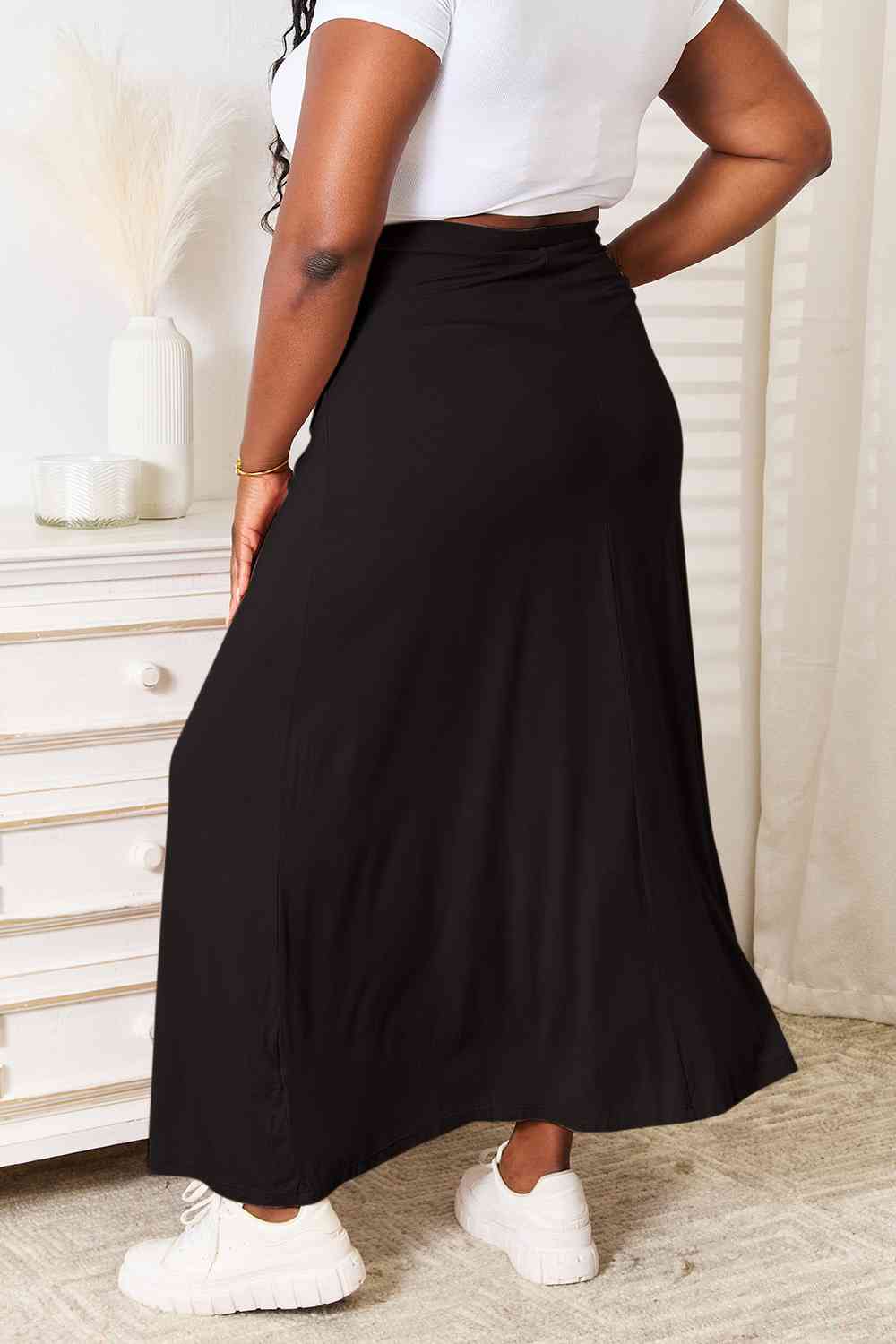 Double Take Full Size Soft Rayon Drawstring Waist Maxi Skirt Rayon - AFFORDABLE MARKET