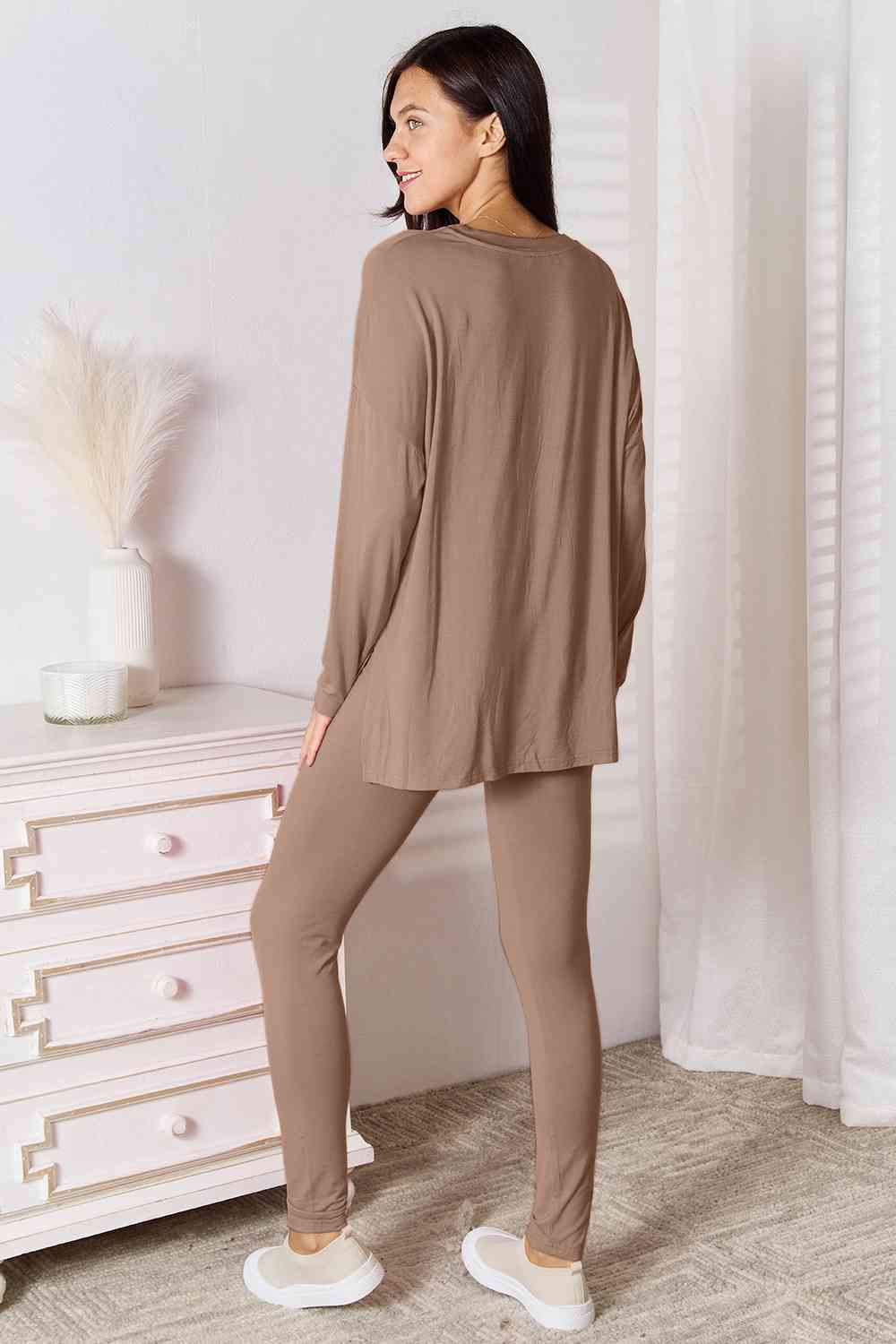 Basic Bae Full Size V-Neck Soft Rayon Long Sleeve Top and Pants Lounge Set - AFFORDABLE MARKET