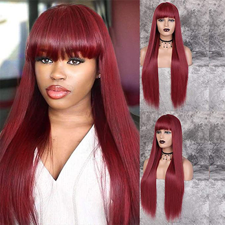 Vigorous Long Straight Black Wig Lace Heat Resistant Synthetic Wig With Bangs Natural Hair Wig for Black Women - AFFORDABLE MARKET