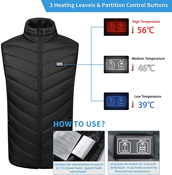 Lightweight Rechargeable Heating Jacket USB Electric Body Warmer Clothes for Men and Women Heated Vest with 3 Heating Levels - AFFORDABLE MARKET