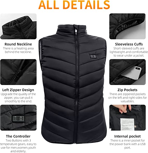 Lightweight Rechargeable Heating Jacket USB Electric Body Warmer Clothes for Men and Women Heated Vest with 3 Heating Levels - AFFORDABLE MARKET