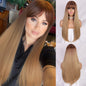 Vigorous Long Straight Black Wig Lace Heat Resistant Synthetic Wig With Bangs Natural Hair Wig for Black Women - AFFORDABLE MARKET