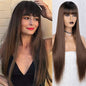 Vigorous Long Straight Black Wig Lace Heat Resistant Synthetic Wig With Bangs Natural Hair Wig for Black Women - AFFORDABLE MARKET