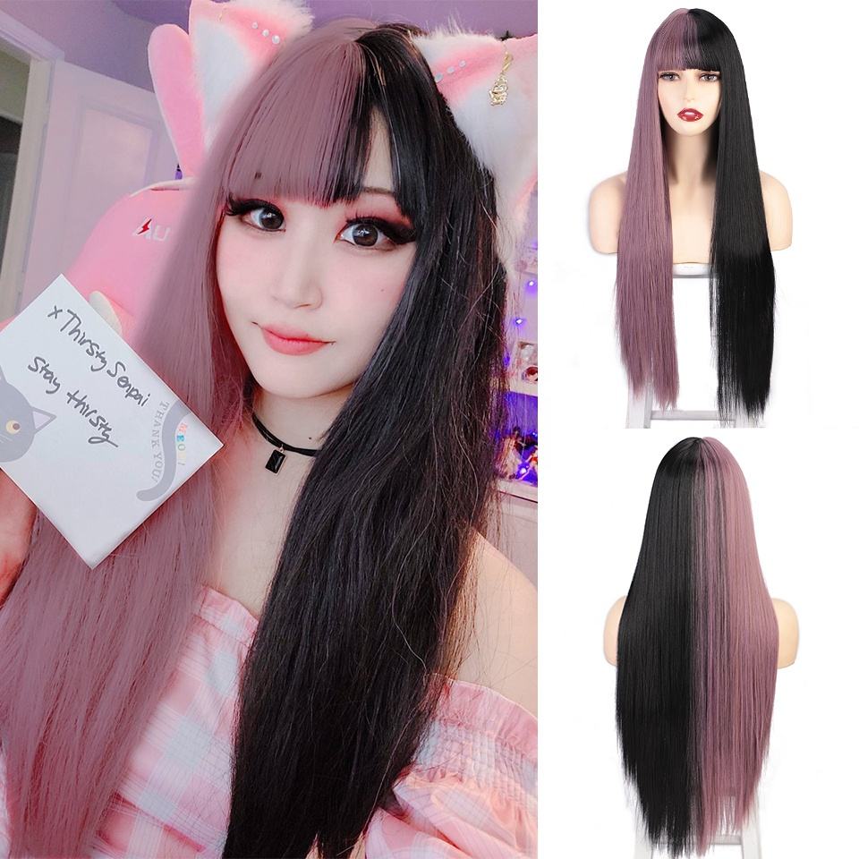 Vigorous Long Straight Black Wig Lace Heat Resistant Synthetic Wig With Bangs Natural Hair Wig for Black Women - AFFORDABLE MARKET