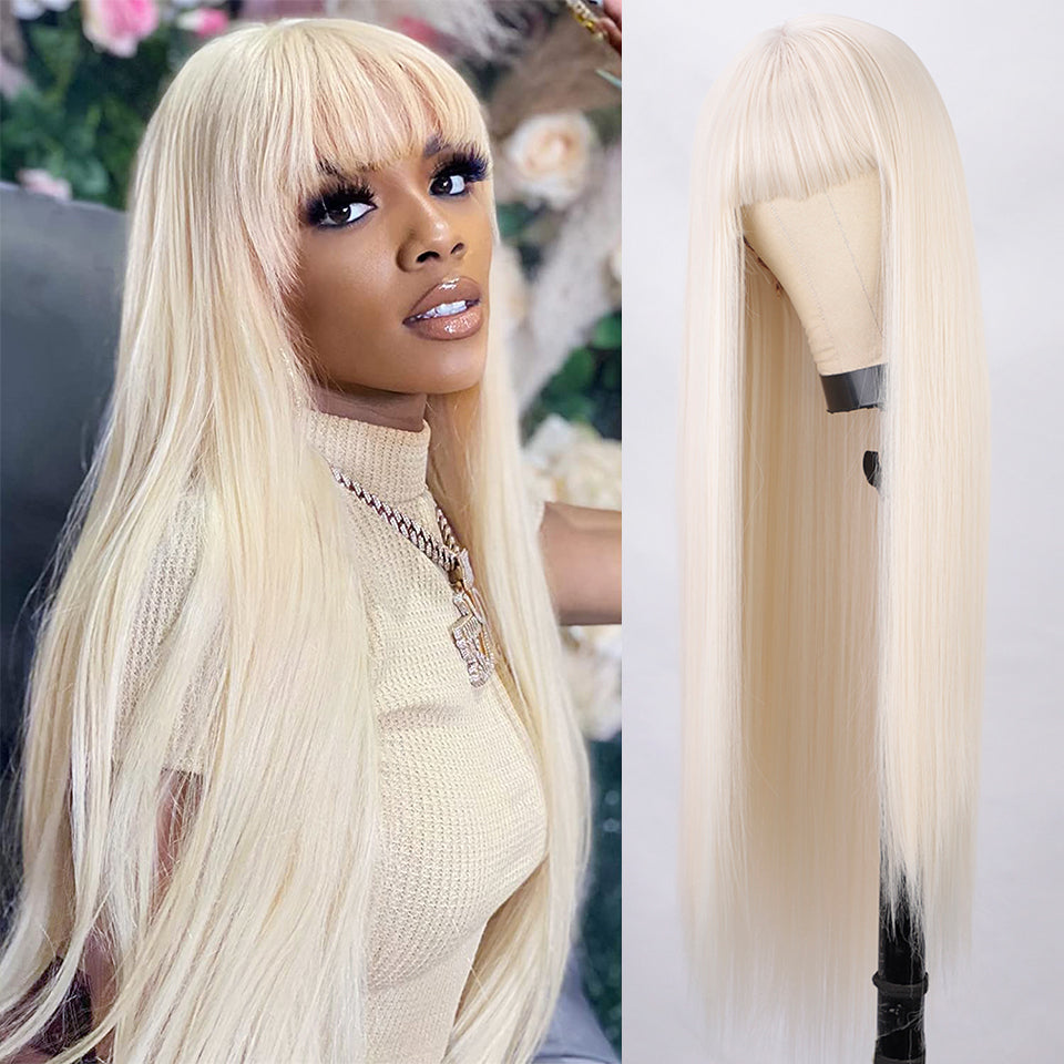 Vigorous Long Straight Black Wig Lace Heat Resistant Synthetic Wig With Bangs Natural Hair Wig for Black Women - AFFORDABLE MARKET