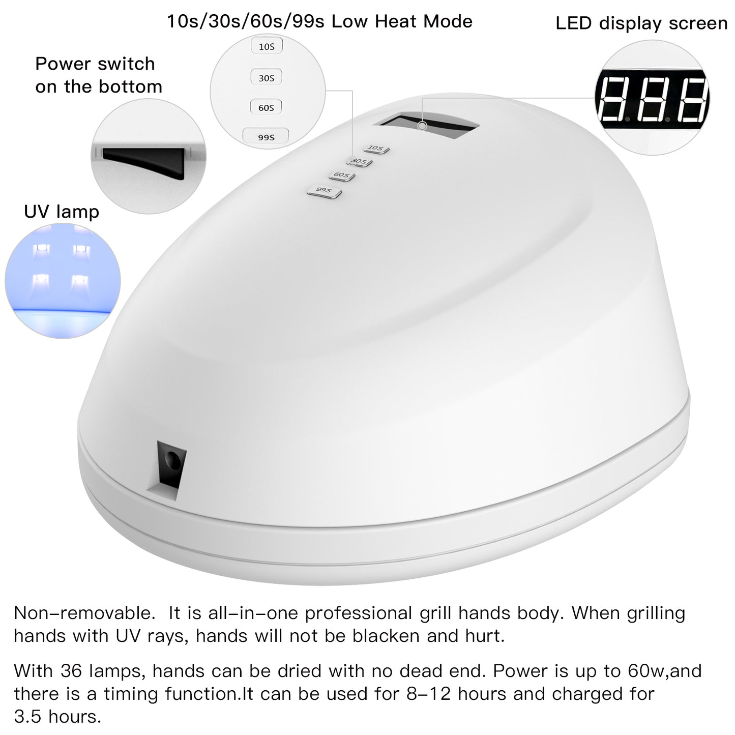 L'UGX quick drying UV nail lamp 60W wireless nail dryer for 2 hands double-handed led nail lamp - AFFORDABLE MARKET