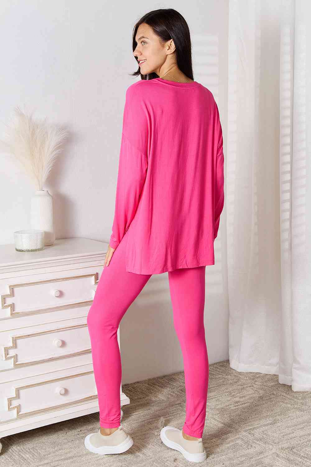 Basic Bae Full Size V-Neck Soft Rayon Long Sleeve Top and Pants Lounge Set - AFFORDABLE MARKET