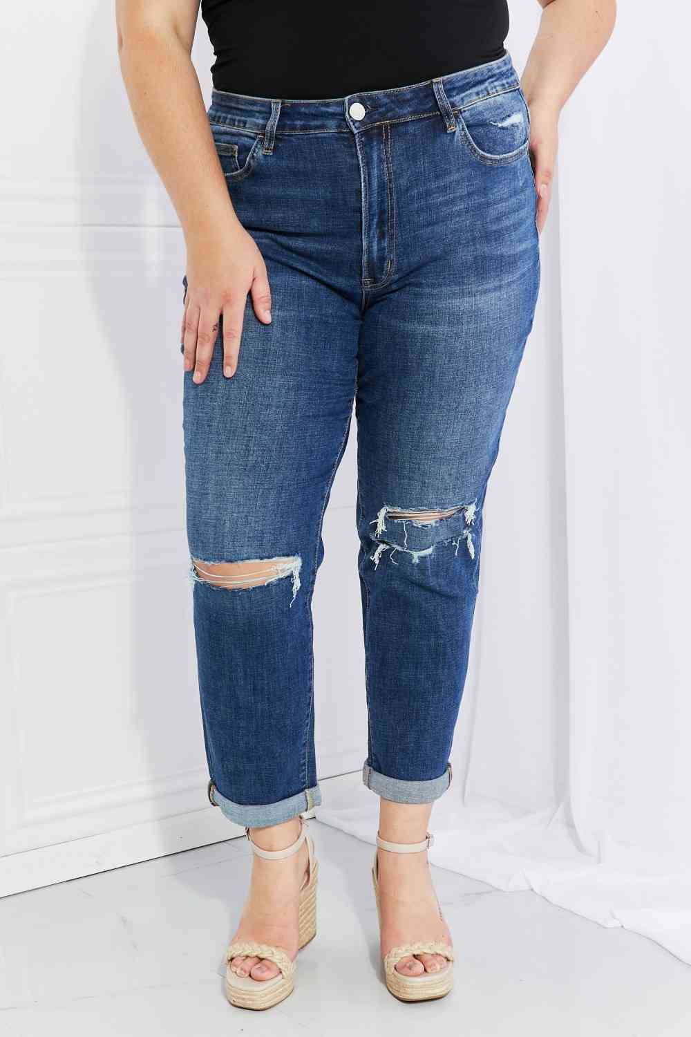 Vervet by Flying Monkey Full Size Distressed Cropped Jeans with Pockets - AFFORDABLE MARKET