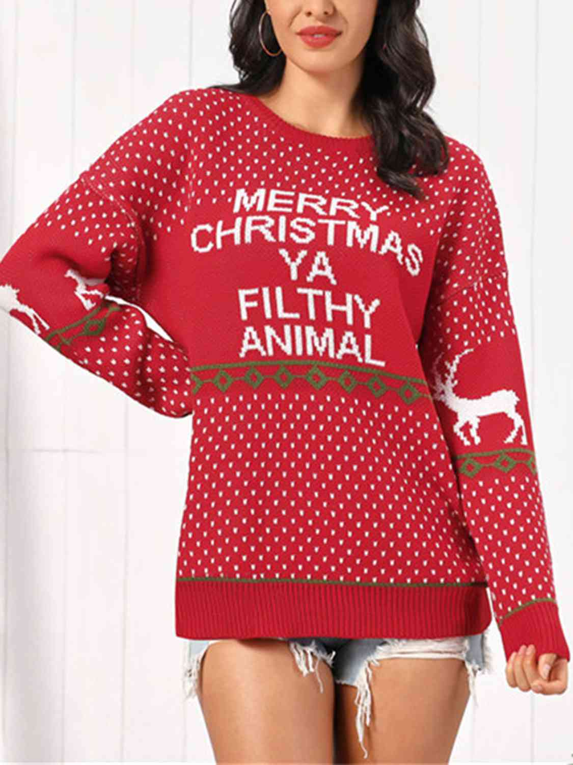 Christmas Element Round Neck Sweater - AFFORDABLE MARKET