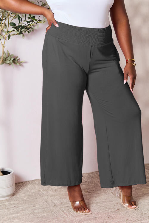 Double Take Full Size Smocked Wide Waistband Wide Leg Pants - AFFORDABLE MARKET