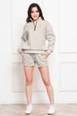 Half Zip Long Sleeve Sweatshirt and Drawstring Shorts Set - AFFORDABLE MARKET