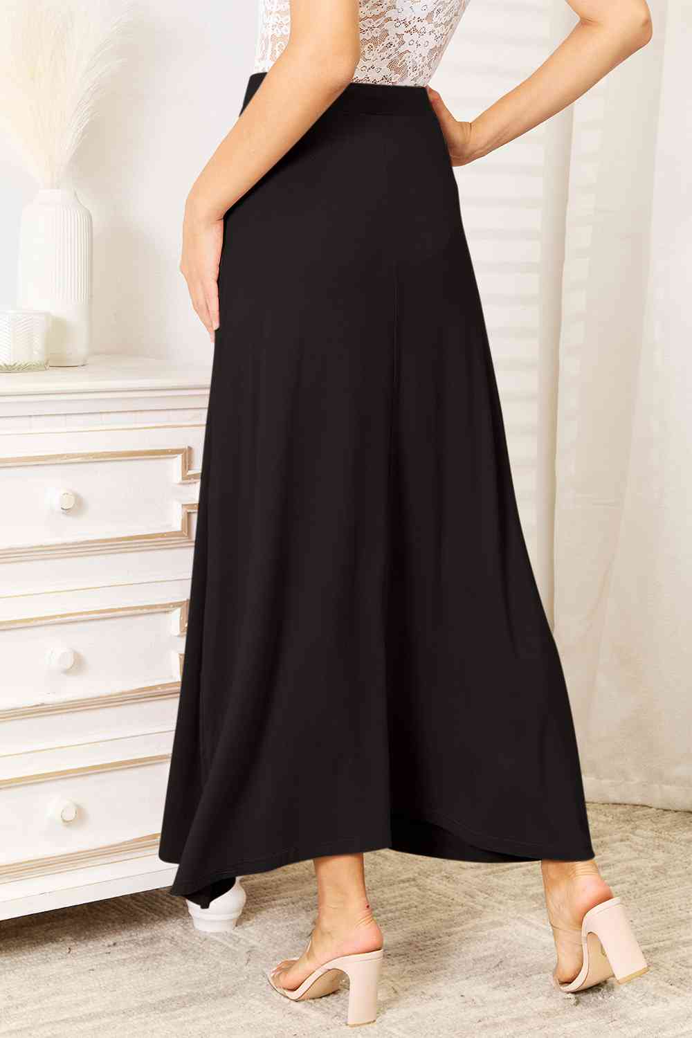 Double Take Full Size Soft Rayon Drawstring Waist Maxi Skirt Rayon - AFFORDABLE MARKET