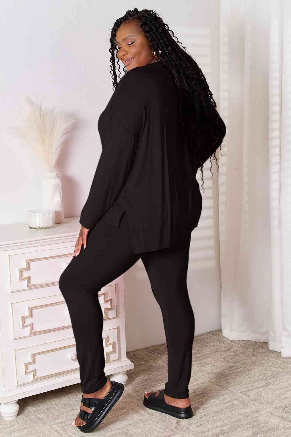 Basic Bae Full Size V-Neck Soft Rayon Long Sleeve Top and Pants Lounge Set - AFFORDABLE MARKET