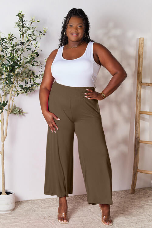 Double Take Full Size Smocked Wide Waistband Wide Leg Pants - AFFORDABLE MARKET