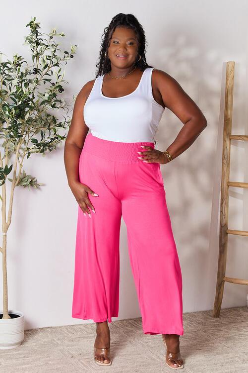 Double Take Full Size Smocked Wide Waistband Wide Leg Pants - AFFORDABLE MARKET