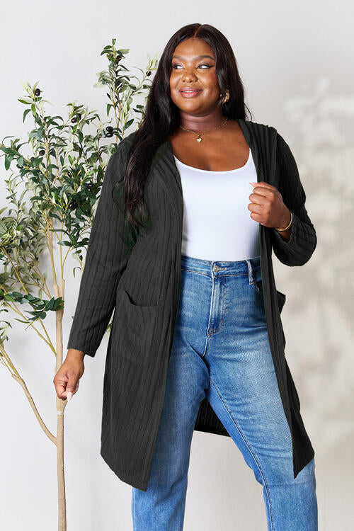 Basic Bae Full Size Ribbed Open Front Long Sleeve Cardigan - AFFORDABLE MARKET