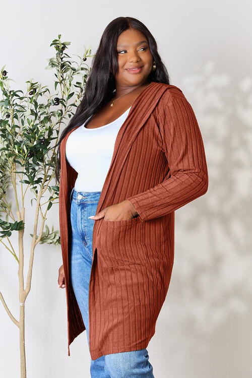 Basic Bae Full Size Ribbed Open Front Long Sleeve Cardigan - AFFORDABLE MARKET