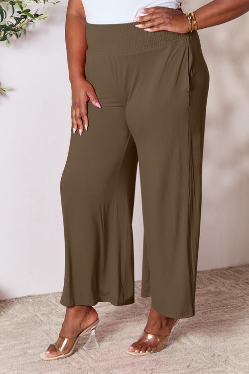 Double Take Full Size Smocked Wide Waistband Wide Leg Pants - AFFORDABLE MARKET