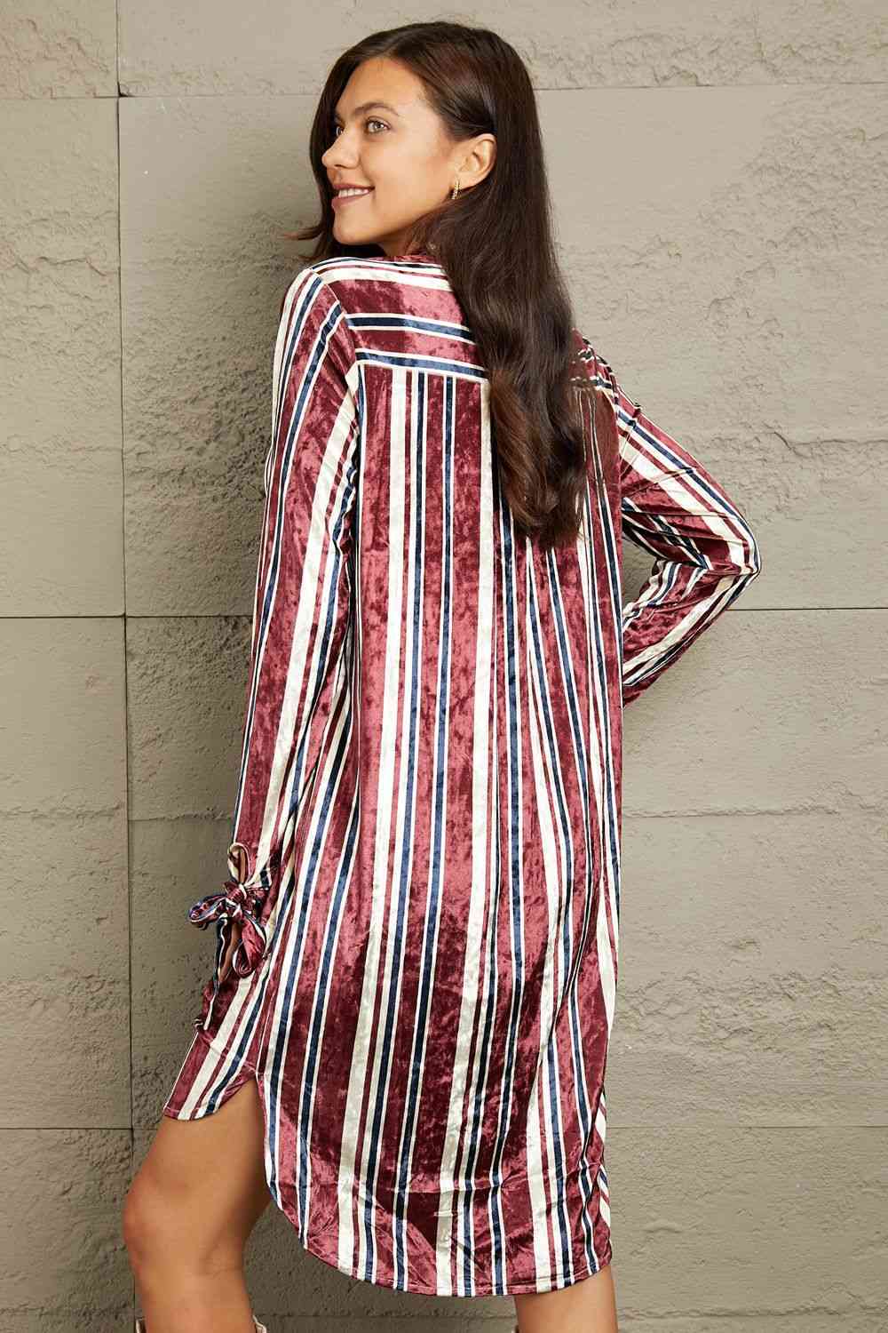 e.Luna Stripe Velvet Dress with Pockets - AFFORDABLE MARKET