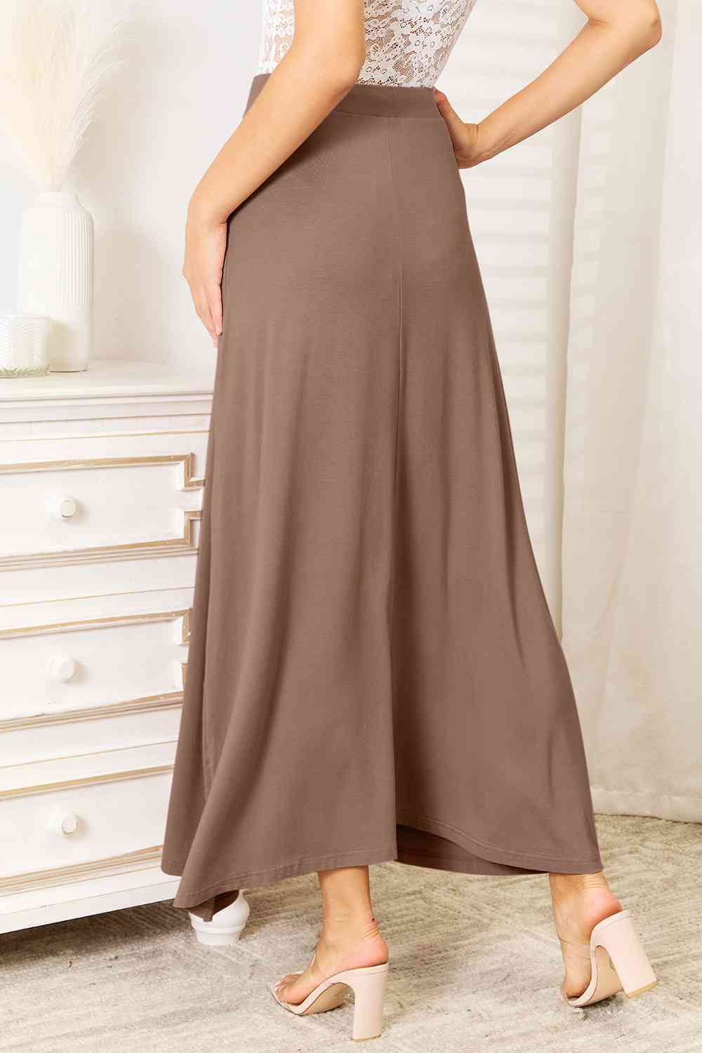 Double Take Full Size Soft Rayon Drawstring Waist Maxi Skirt Rayon - AFFORDABLE MARKET