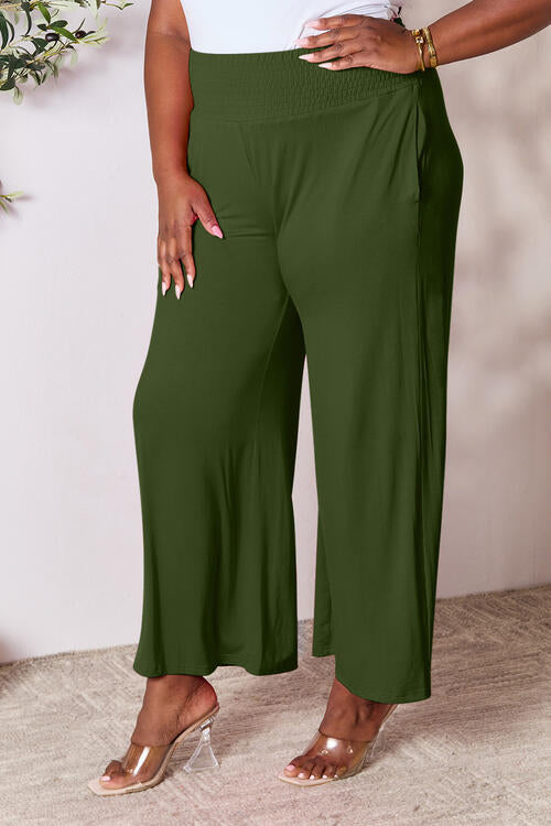 Double Take Full Size Smocked Wide Waistband Wide Leg Pants - AFFORDABLE MARKET