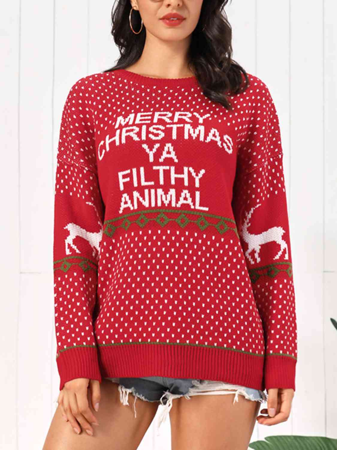 Christmas Element Round Neck Sweater - AFFORDABLE MARKET