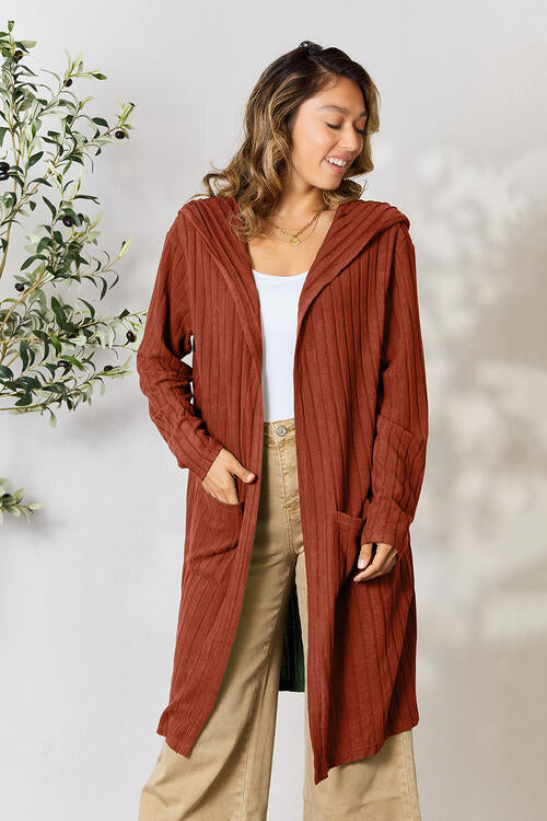 Basic Bae Full Size Ribbed Open Front Long Sleeve Cardigan - AFFORDABLE MARKET