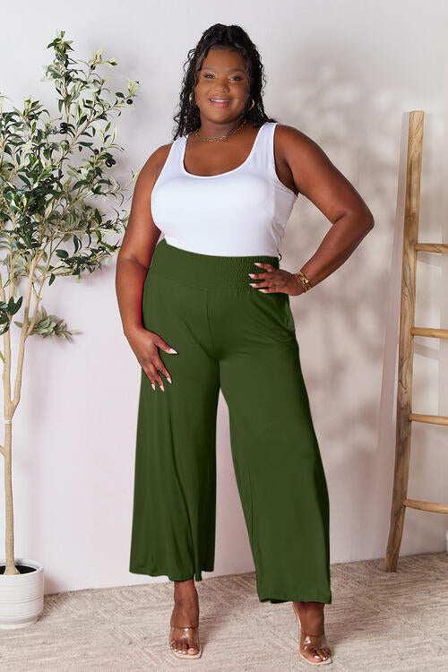 Double Take Full Size Smocked Wide Waistband Wide Leg Pants - AFFORDABLE MARKET