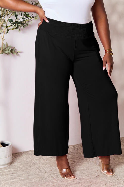 Double Take Full Size Smocked Wide Waistband Wide Leg Pants - AFFORDABLE MARKET