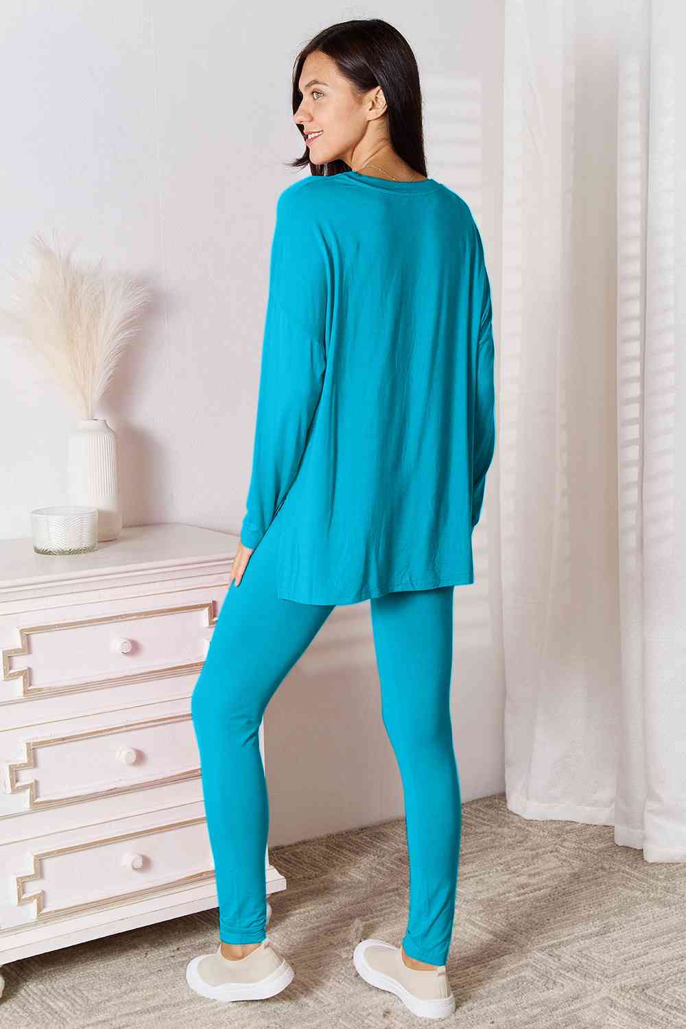 Basic Bae Full Size V-Neck Soft Rayon Long Sleeve Top and Pants Lounge Set - AFFORDABLE MARKET